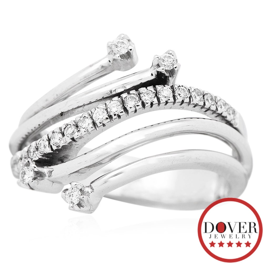 Italian 0.25ct Diamond 18K White Gold Shooting Star Bypass Band Ring 7.7 Grams (1 of 5)