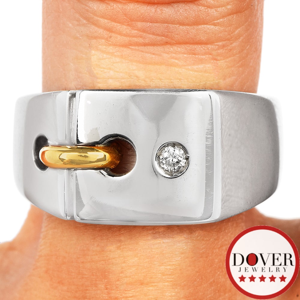 Estate Diamond 18K Two Tone Gold Wide Signet Men's Band Ring 12.8 Grams (1 of 5)