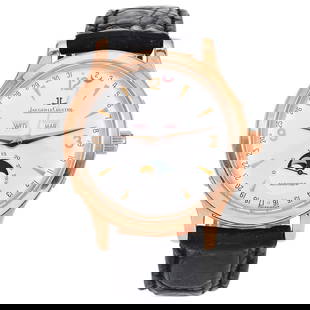 Jaeger LeCoultre Master Moonphase Automatic 18K Rose Gold Mens Watch: Pre-owned Jaeger Lecoultre Master Moonphase Rose Gold Silver Dial Men Watch Model Number 140.2.98. S Men Watch with self-winding automatic movement, The case is 18k rose gold 37 mm in diameter, and 10