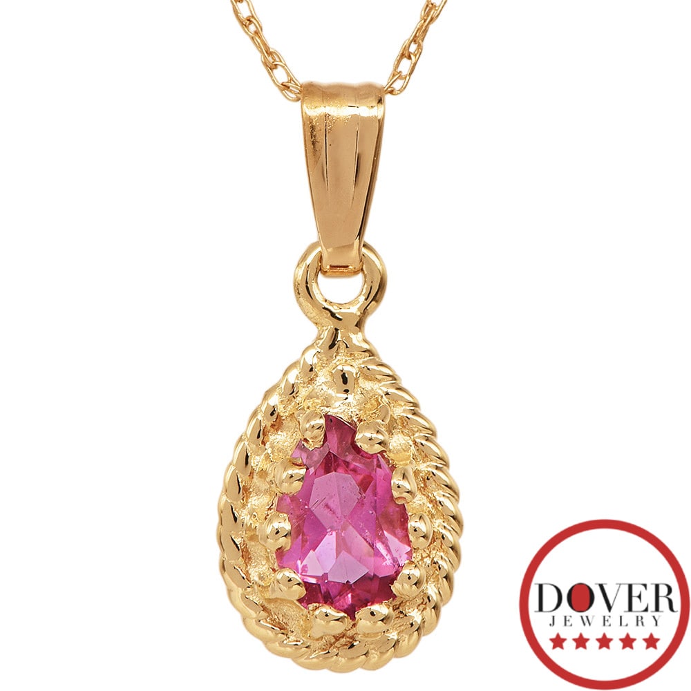 Estate 0.35ct Pink Tourmaline 14K Gold Small Teardrop Pendant Necklace (1 of 5)
