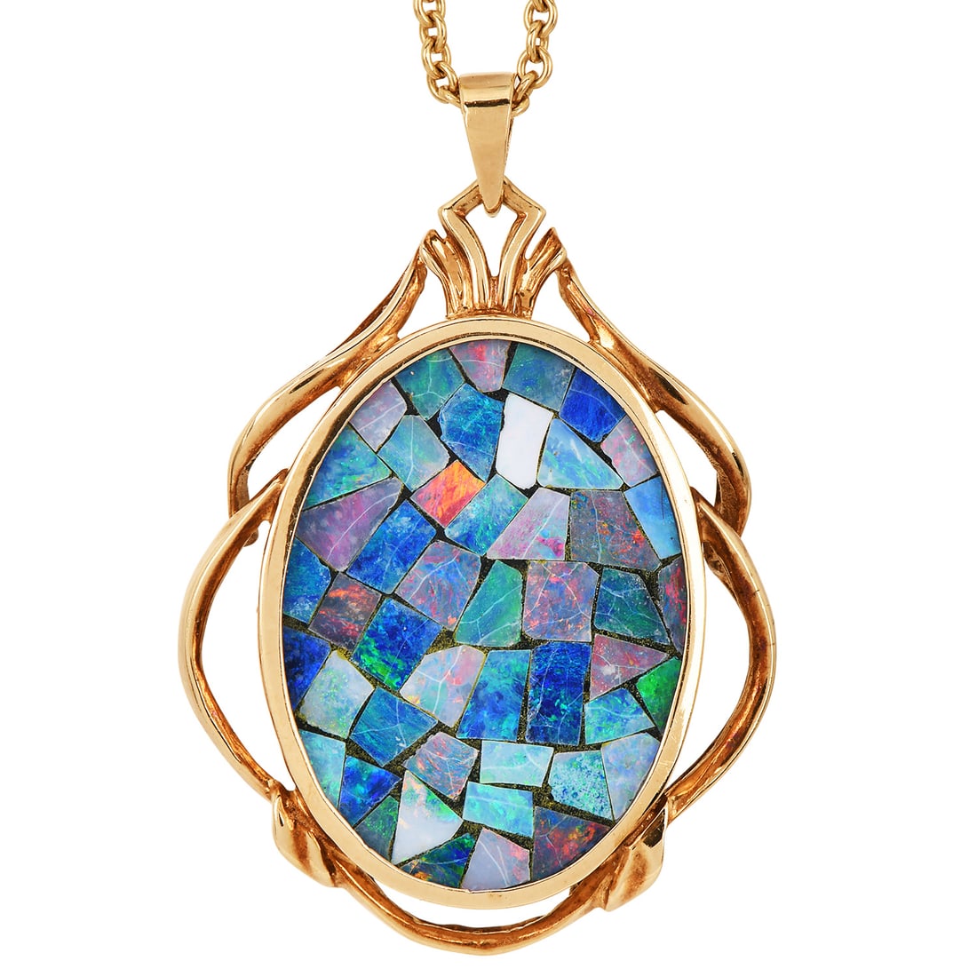 Estate 14K Yellow Gold Mosaic Opal Pendant, 4.6 Grams (1 of 4)