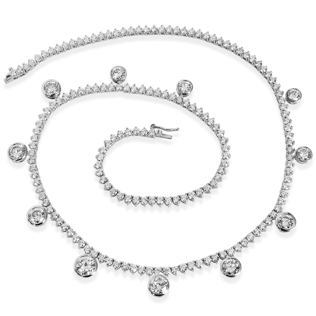 Modern 11.00carats Diamond Drop 18K White Gold Choker Tennis Necklace 17.8 Grams (1 of 5)