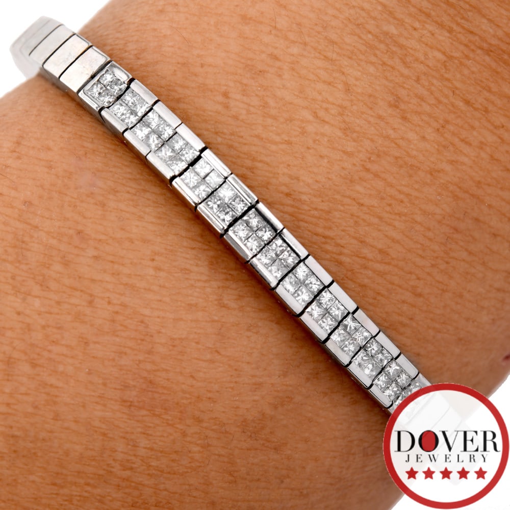 Estate 1.40ct Diamond 14K Gold 7" Princess Cut Link Bracelet 23.6 Grams (1 of 5)