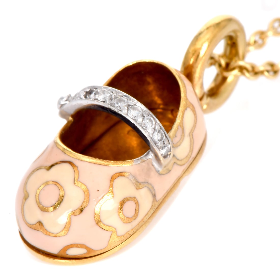 Aaron Basha Diamond 0.07ct Enamel Baby Shoe Pendant 18K Two Tone Gold 5.9 grams Retail $2900 (1 of 4)