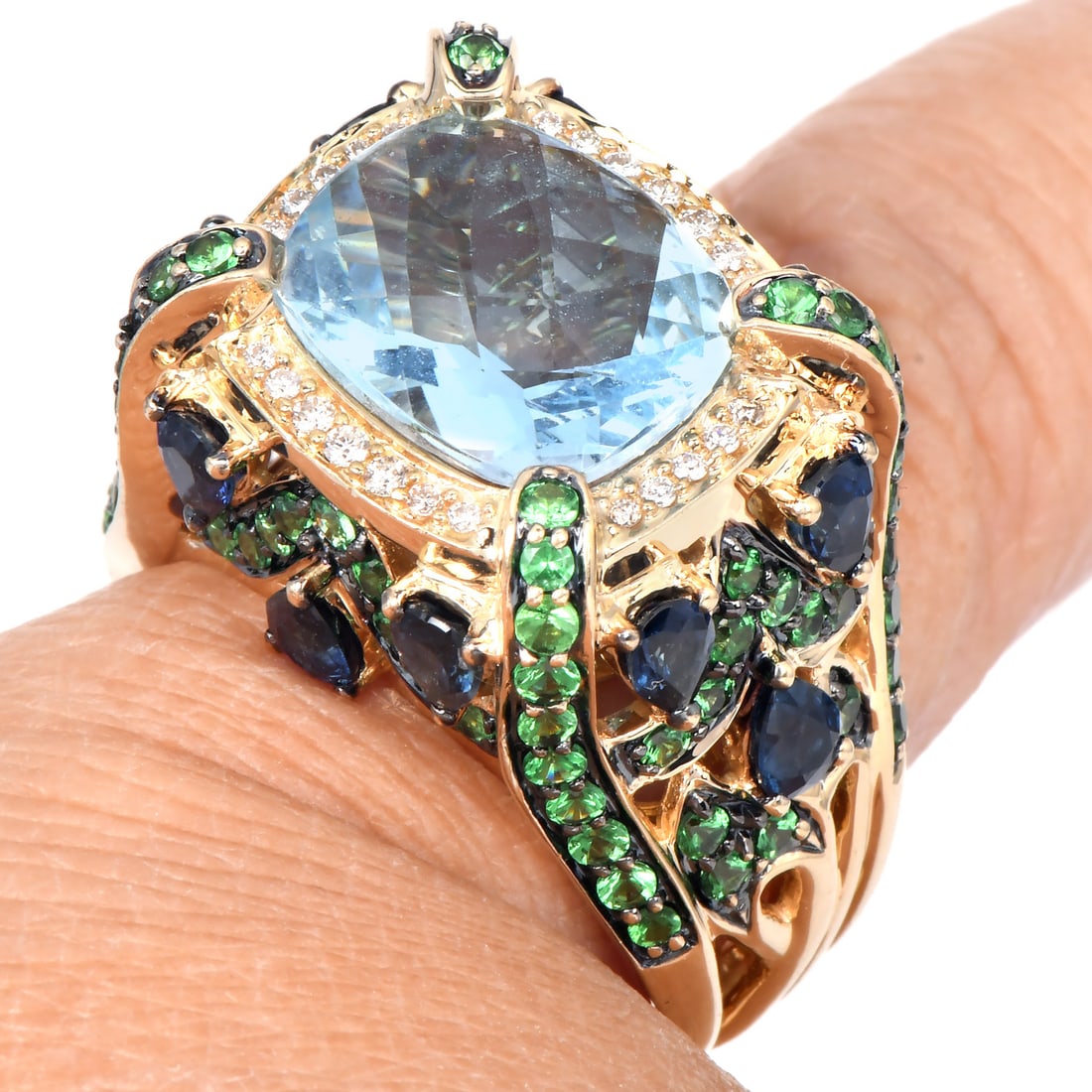 Levian Carlo Viani Diamond Tsavorite 8.70ct Sapphire Aquamarine 14K Gold Ring 13.1 Gr $6,418 (1 of 6)