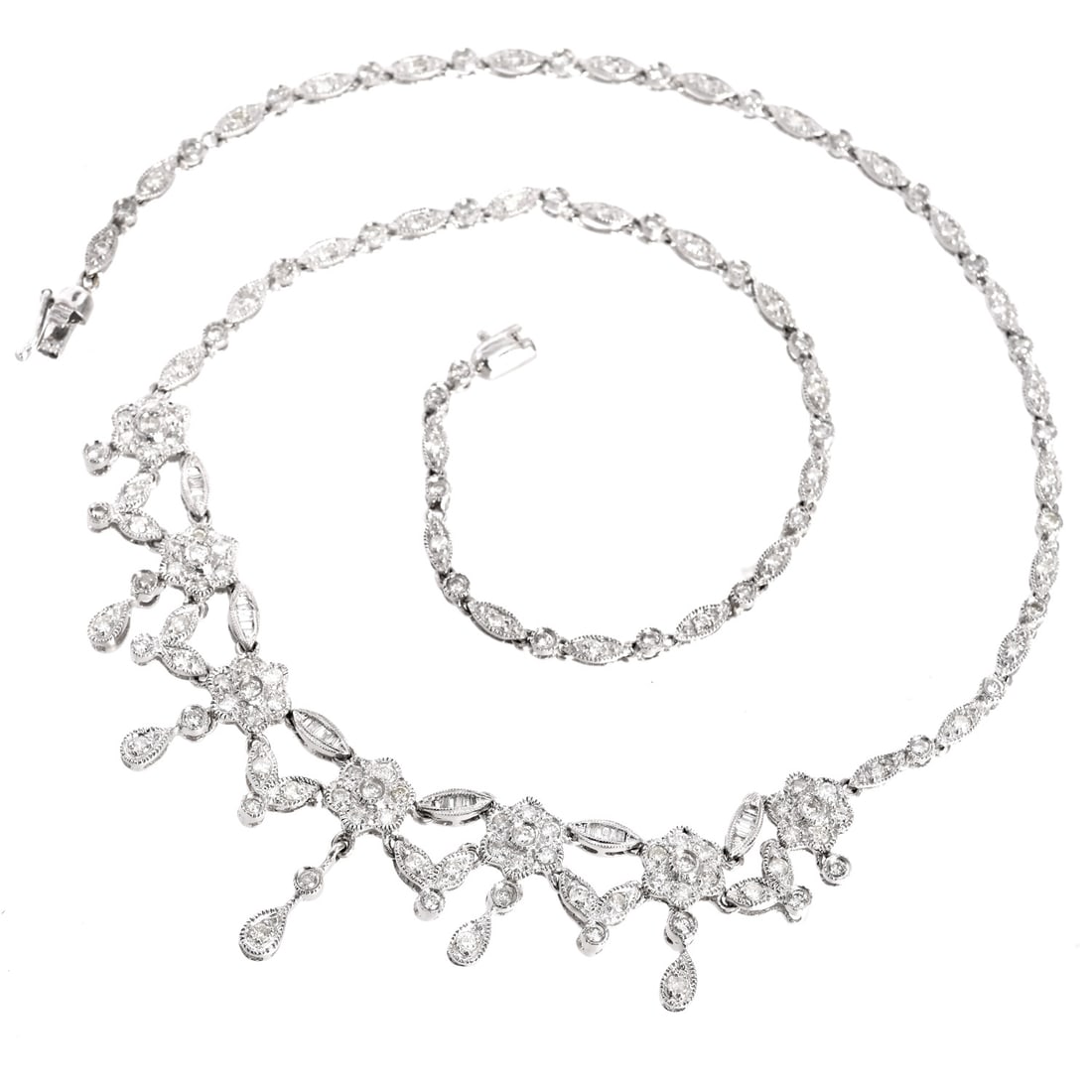 Estate Floral Design 3.50ct Diamond Necklace 18K White Gold 18.5 Inches 24 Grams (1 of 4)