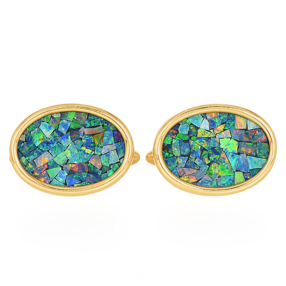 Estate 14K Yellow Gold Opal Mosaic Cufflinks 10.7 Grams (1 of 4)
