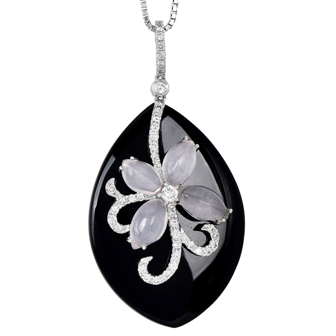 Estate 18K White Gold Diamond, Onyx, and Moonstone Pendant 10 Grams (1 of 4)