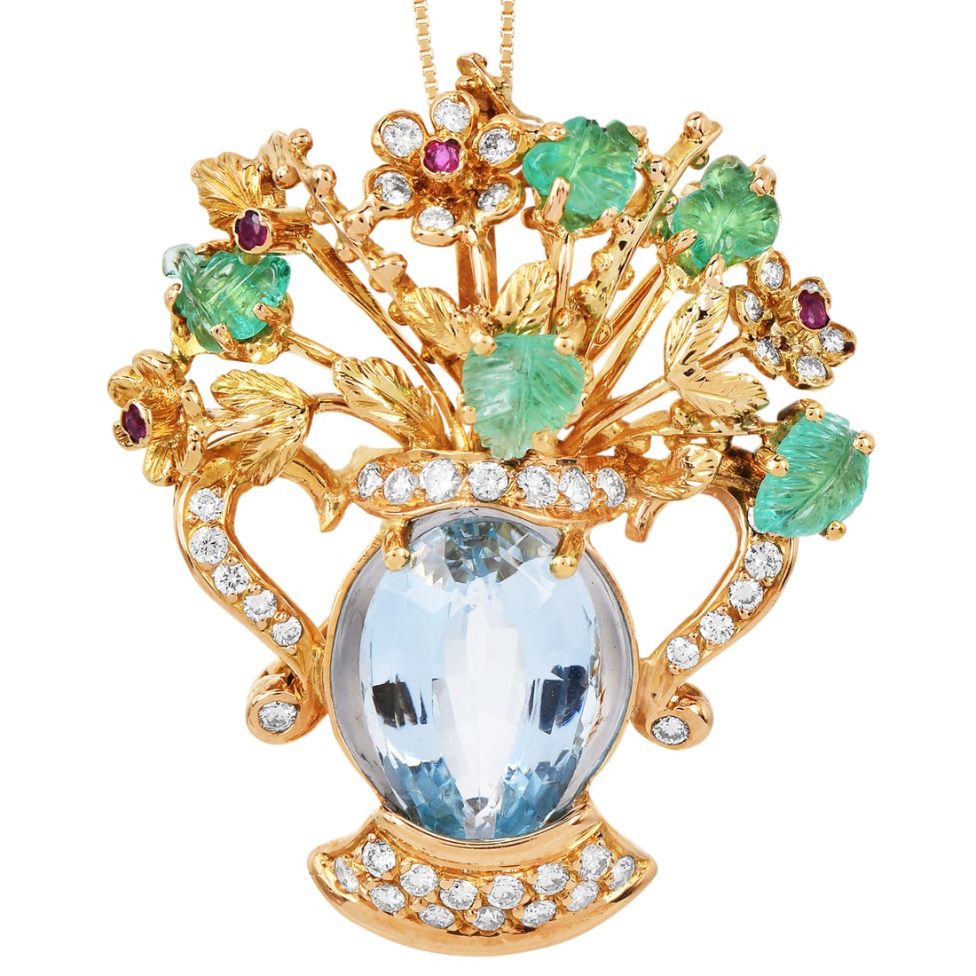 Vintage Tutti Frutti 0.75ct Diamond Emerald Ruby Topaz 18K Yellow Gold Pendant Brooch 13.2 grams (1 of 4)