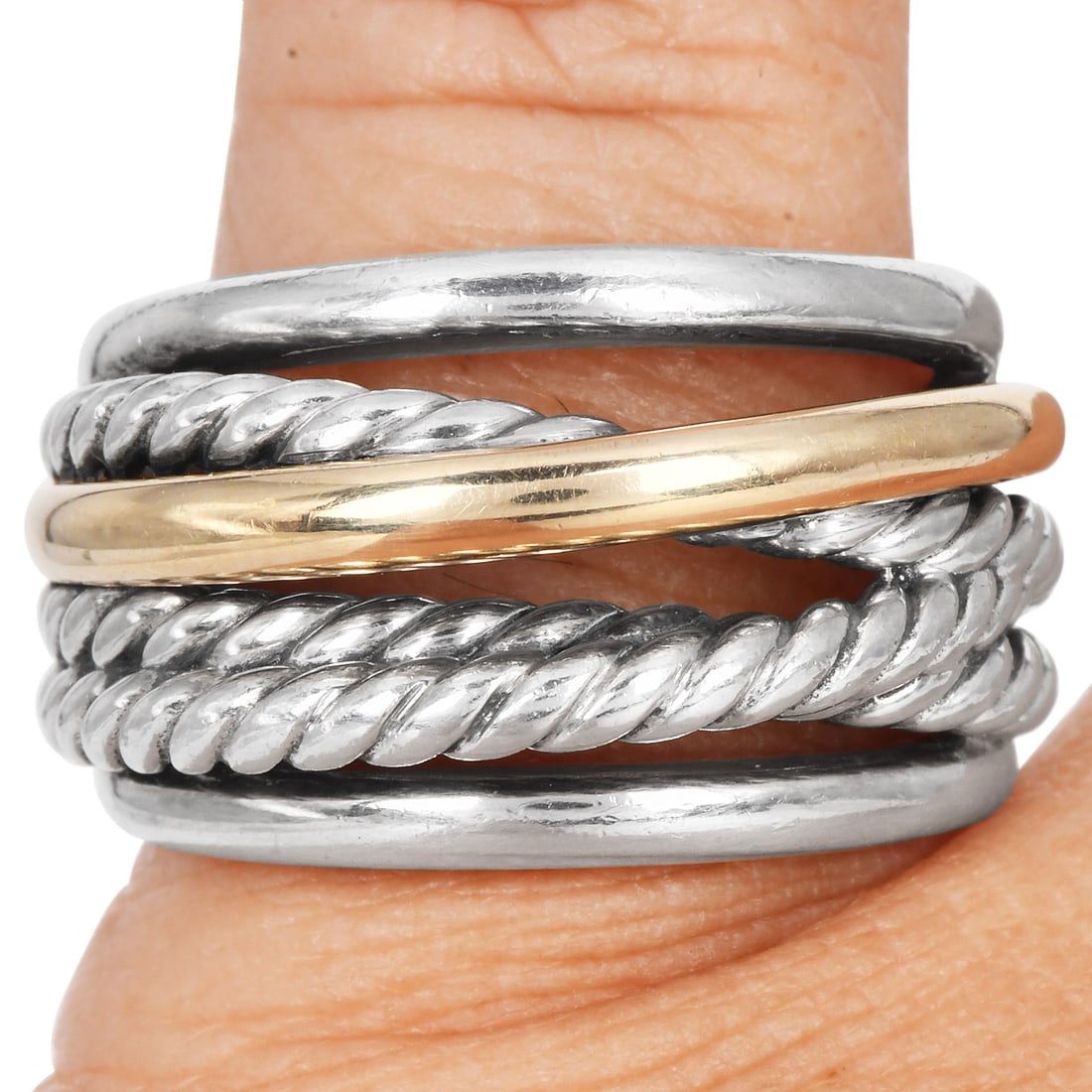 David Yurman Crossover Ring Sterling Silver and 14K Yellow Gold 13.8 Grams (1 of 5)