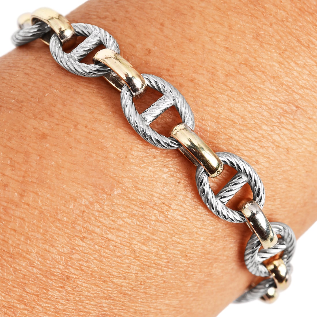 Dyadema 14K Yellow Gold and Sterling Silver Oval Link Bracelet 7.5 Inches 15.2 Grams (1 of 4)