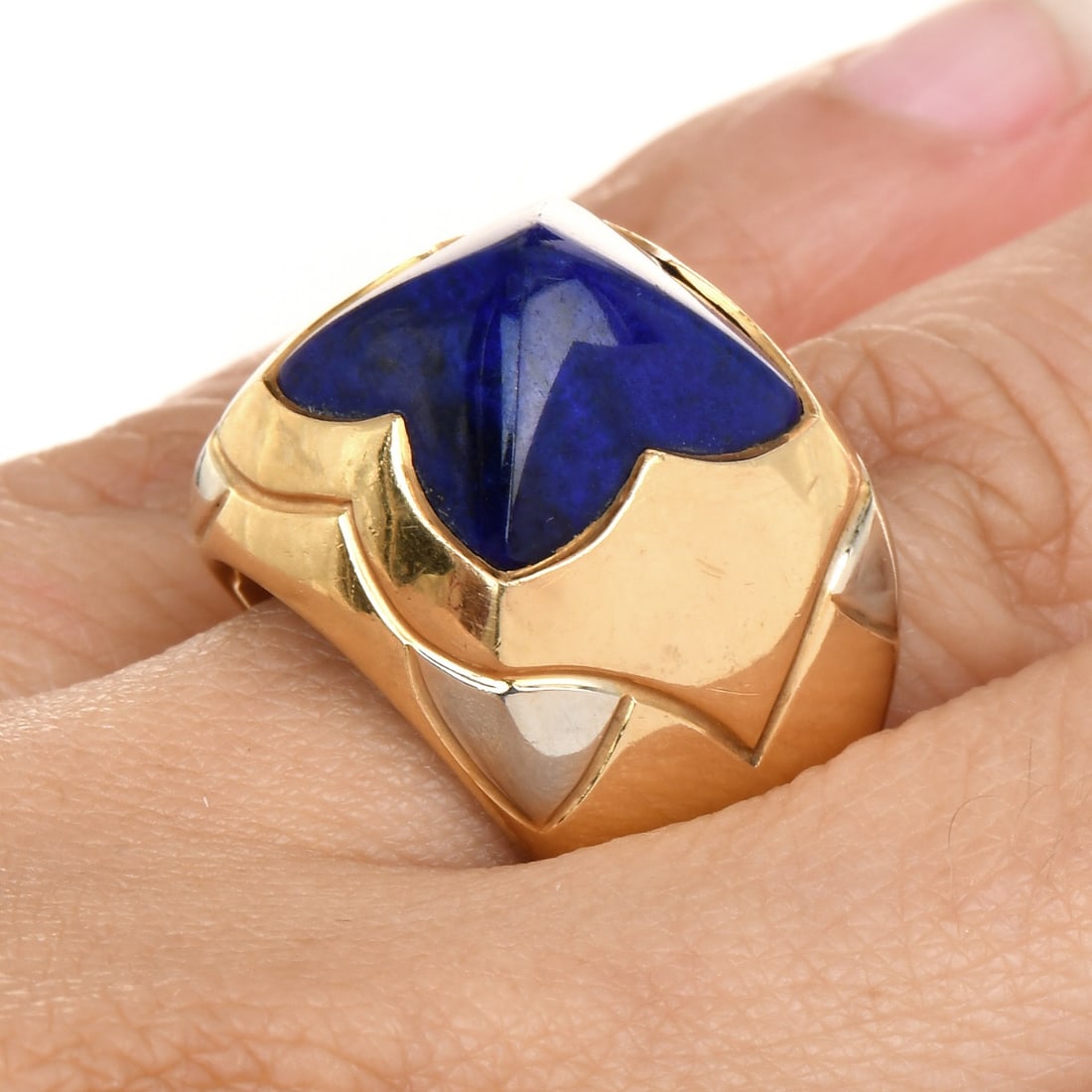 Bvlgari Lapis 18K Two-Tone Gold Pyramid Collection Cocktail Ring 15.7 Grams (1 of 4)