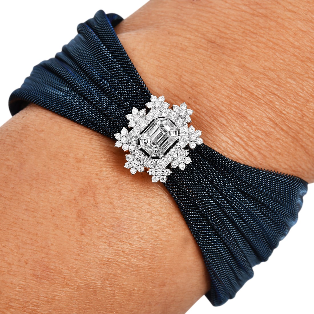 Estate 1.72ct Diamond 18K Rose Gold Bracelet Enhancer with Two Mesh Bracelets (1 of 5)