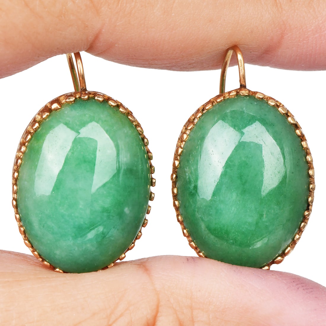 Estate Cabochon Jade Jadeite 14K Yellow Gold Dangle Earrings 8.4 Grams (1 of 5)