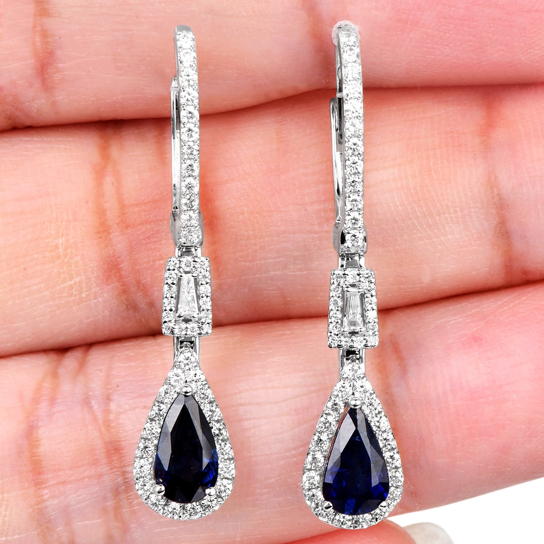 Estate Diamond 5.07ct Sapphire 18K White Gold Dangle Drop Earrings 3.97 Grams (1 of 5)
