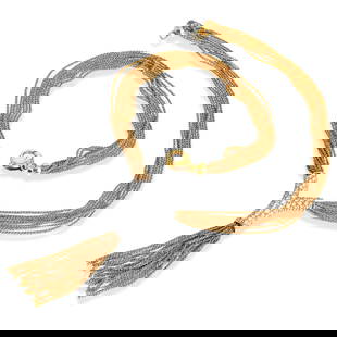 Yuri Ichihashi 4.41ct Diamond 18K Yellow Gold Platinum Multi-Strand Woven Y Necklace: Yuri Ichihashi Multi-Strand Woven 18K Yellow Gold & Platinum Diamond Necklace Product Description: The Yuri Ichihashi Multi-Strand Woven Necklace