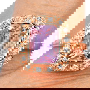 Estate Diamond 2.79ct Kunzite 18K Rose Gold Halo Band Ring 5.9 Gr: Estate Diamond 2.79ct Kunzite 18K Rose Gold Halo Band Ring Product Description: This stunning **estate halo band ring** is crafted in **18K rose gold** and featur