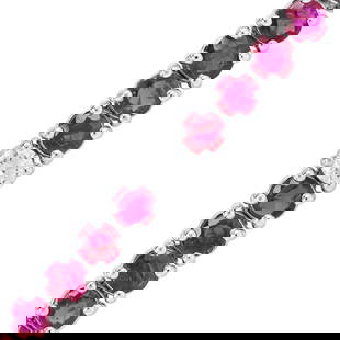 Estate Diamond 7.14ct Ruby 14K White Gold Link Tennis Bracelet 8.70 Grams: Estate Diamond & Ruby 7.14ct Tennis Bracelet in 14K White Gold Product Description: This elegant Estate Diamond & Ruby Tennis Bracelet is crafted