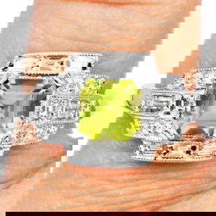 Estate Diamond 1.64ct Peridot 18K White Gold Emerald Cut Band Ring 4.7 Grams: Estate, ANTK-71 Diamond & 1.64ct Peridot 18K White Gold Emerald Cut Band Ring Product Description: This striking **estate band ring** is crafted in **18K white go