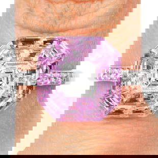 Estate Diamond 4.19cts Pink Sapphire 14K White Gold Asscher Cut Band Ring 3.2 Grams: Estate Diamond 4.19cts Pink Sapphire 14K White Gold Asscher Cut Band Ring Product Description: This captivating estate band ring features a bold **0.30ct Asscher