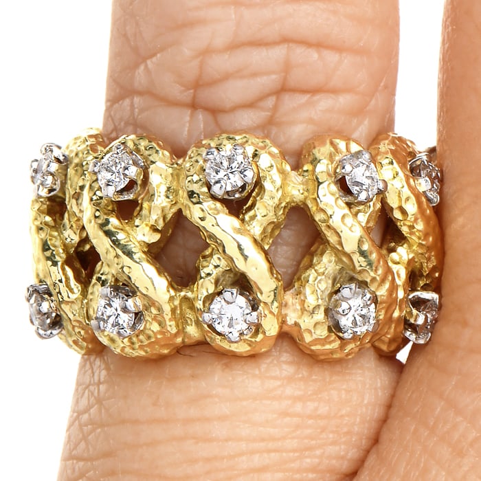 David Webb Vintage Diamond 18K Yellow Gold Platinum Infinity Eternity Band Ring (1 of 5)