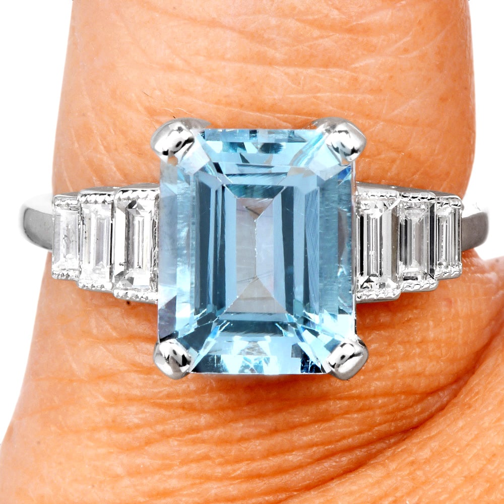 Estate Diamond 3.47cts Aquamarine 18k White Gold Accent Band Ring 4.5 Grams (1 of 4)