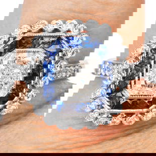 GIA Diamond 2.30cts Sapphire 18K White Gold Radiant Double Halo Ring: GIA Diamond 2.30cts Sapphire 18K White Gold Radiant Double Halo Ring Product Description: A certified showstopper, this estate radiant-cut diamond ring showcases