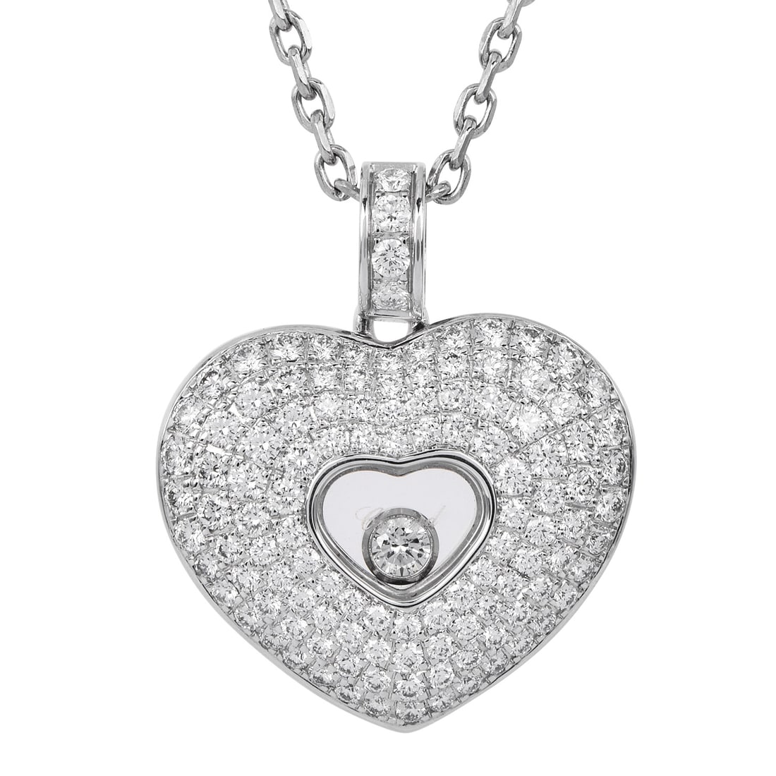 Chopard Happy Diamonds 18K White Gold Pave Heart Pendant Necklace 9.2 Grams (1 of 5)