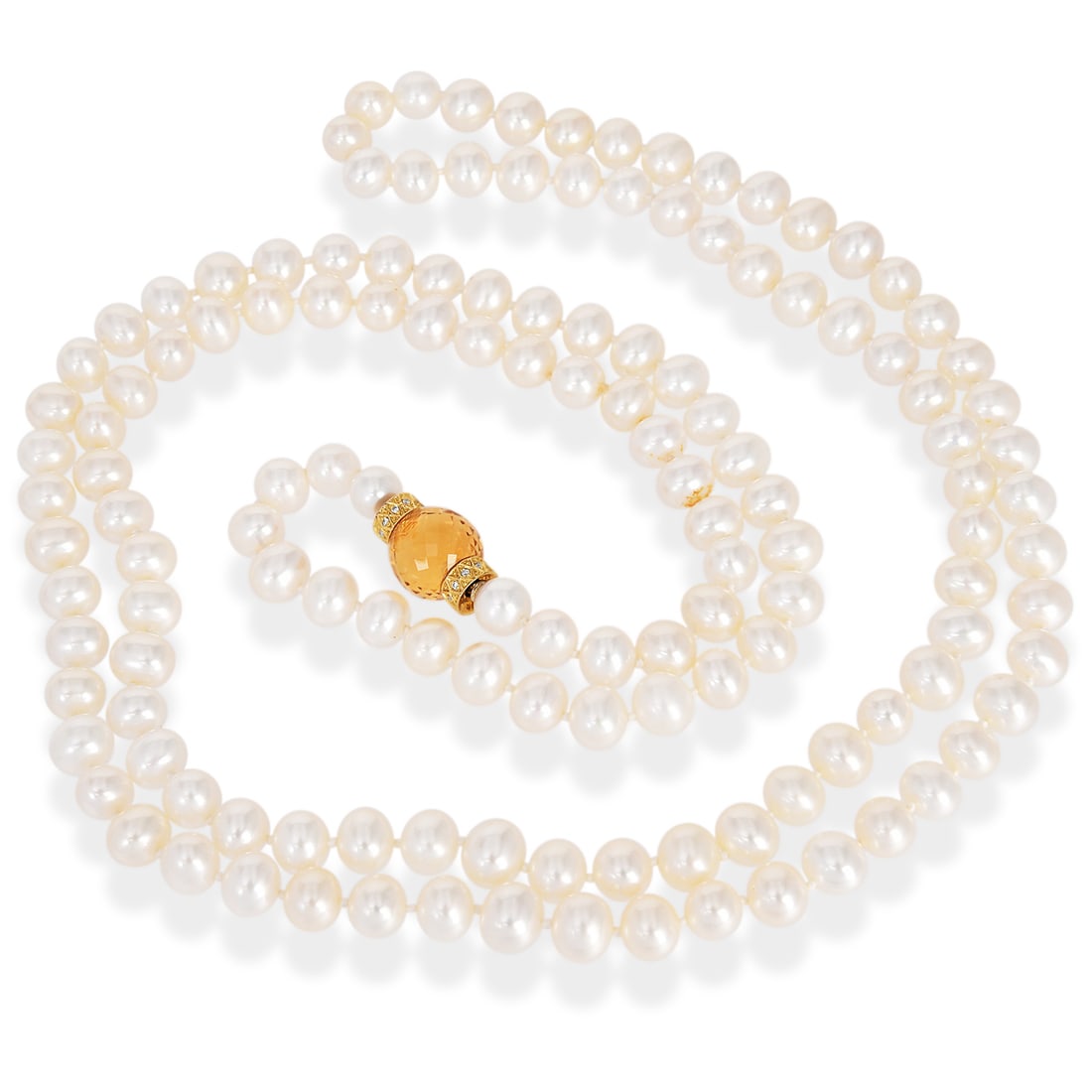 Iridesse Citrine Diamond & Pearl 18K Yellow Gold 44" Long Necklace: Iridesse Citrine, Diamond & Pearl 18K Yellow Gold 44" Long Necklace SKU: 1228907 Product Description: A refined combination of luminous gems, this