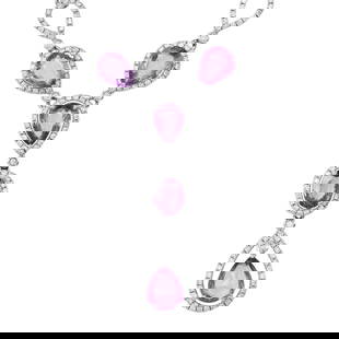 Estate Pink Sapphire 16.43ct Diamond 18K White Gold Drop Necklace 24 Grams: Estate 16.43ct Pink Sapphire & Diamond Drop Necklace in 18K White Gold by Michael Christoff 24 Grams SKU: WD-BEBA-01 Product Description: An extrao