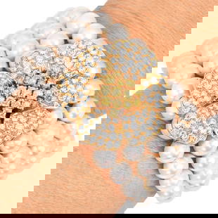 1980's 8.25ct Diamond Flower 5 Rows Pearl 18K Yellow Gold Cuff Bracelet 110.7 Grams: Vintage Diamond & Pearl 18K Yellow Gold Cuff Bracelet ? 1980s SKU: WD-WYFO-24 Product Description: A stunning statement of timeless elegance, this