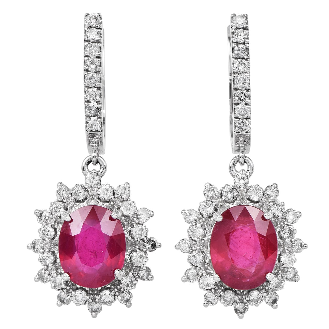 Estate Ruby 10.00ct Diamond 14K White Gold Halo Dangle Earrings 8.5 Grams (1 of 5)