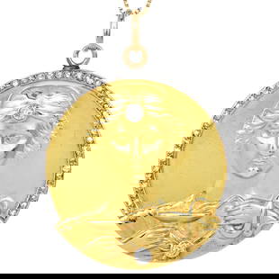Vintage Art Nouveau Old European Diamond 18K Yellow Gold Platinum Medallion Pendant 14.2 Grams: Vintage Art Nouveau Old European Diamond 18K Yellow Gold Platinum Medallion Pendant SKU: GR062574 Product Description: A magnificent expression of