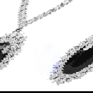 Estate Diamond 11.00ct Sapphire 18K White Gold Pendant Necklace 20.5 Grams: Estate Diamond & 11.00ct Sapphire Pendant Necklace in 18K White Gold SKU: WD-BEBA-05 Product Description: A captivating statement piece, this