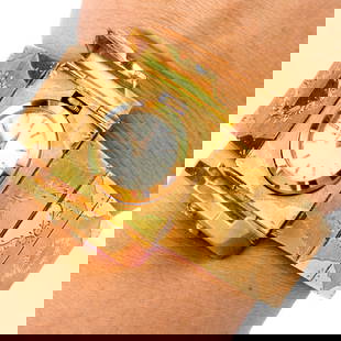Vintage Omega Diamond 18K Yellow Gold Engraved Bracelet Watch 77.6 Grams: Vintage Omega Diamond 18K Yellow Gold Engraved Bracelet Watch SKU: 884406 Product Description: This exquisite vintage Omega bracel