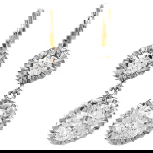 Estate 1.80cttw Old Mine Diamond 18K Yellow Gold Platinum Dangle Earrings: Estate 1.80cttw Old Mine Diamond 18K Yellow Gold Platinum Dangle Earrings SKU: GR062566 Product Description: Exuding vintage charm and classic eleg
