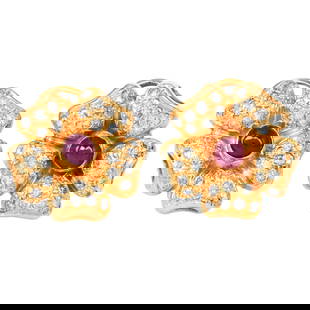 Estate Diamond 2.20ct Ruby 18K Yellow Gold Flower Earrings 12.8 Grams: Estate Diamond 2.20ct Ruby 18K Yellow Gold Flower Earrings Product Description: These exquisite estate flower earrings are crafted in rich