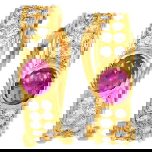 Estate Diamond 2.50ct Ruby 18K Yellow Gold Huggie Earrings 6.1 Grams: Estate Diamond 2.50ct Ruby 18K Yellow Gold Huggie Earrings Product Description: These luxurious estate huggie earrings are finely crafted in