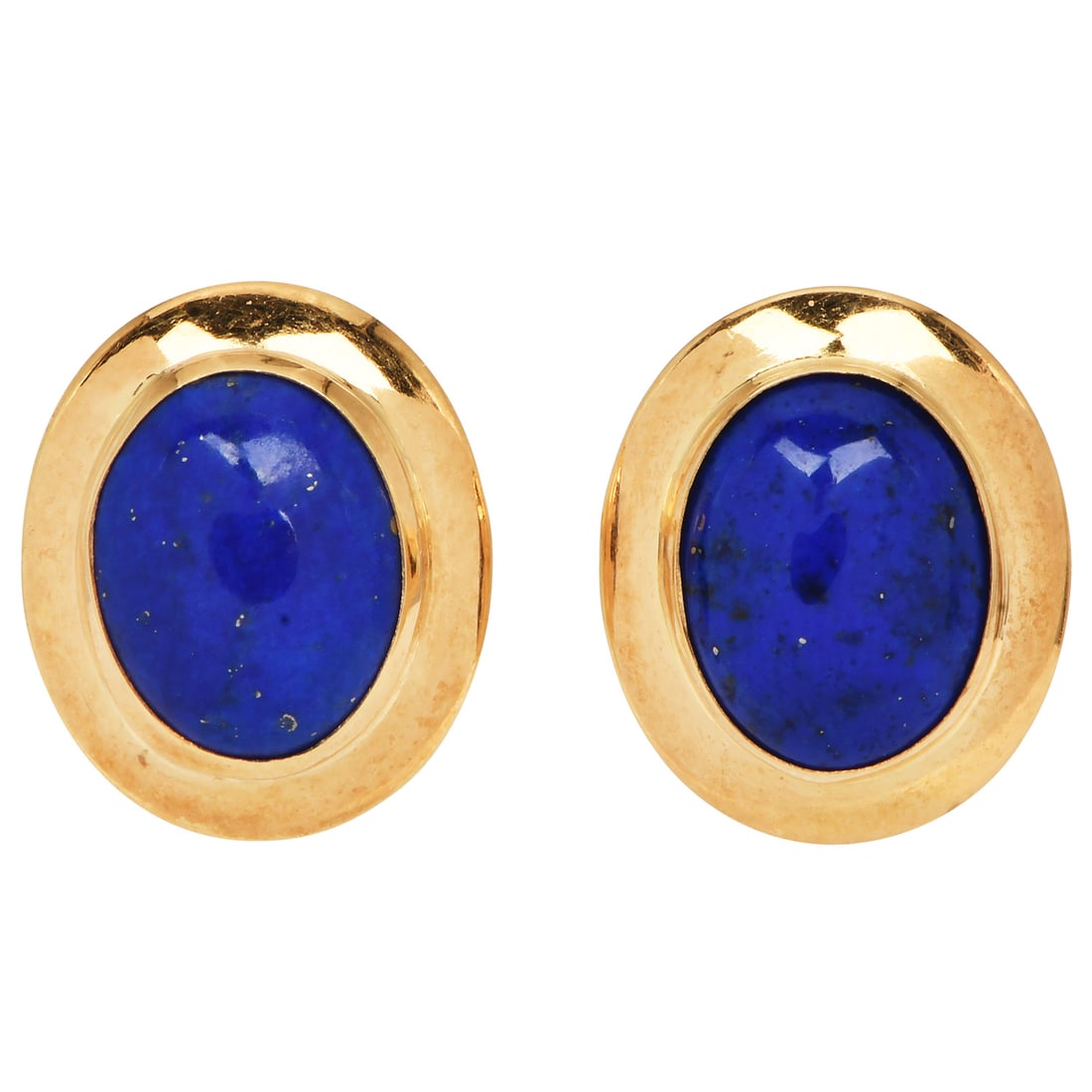 Vintage Italian Lapis Lazuli 18K Yellow Gold Oval Stud Earrings 3 Grams (1 of 4)