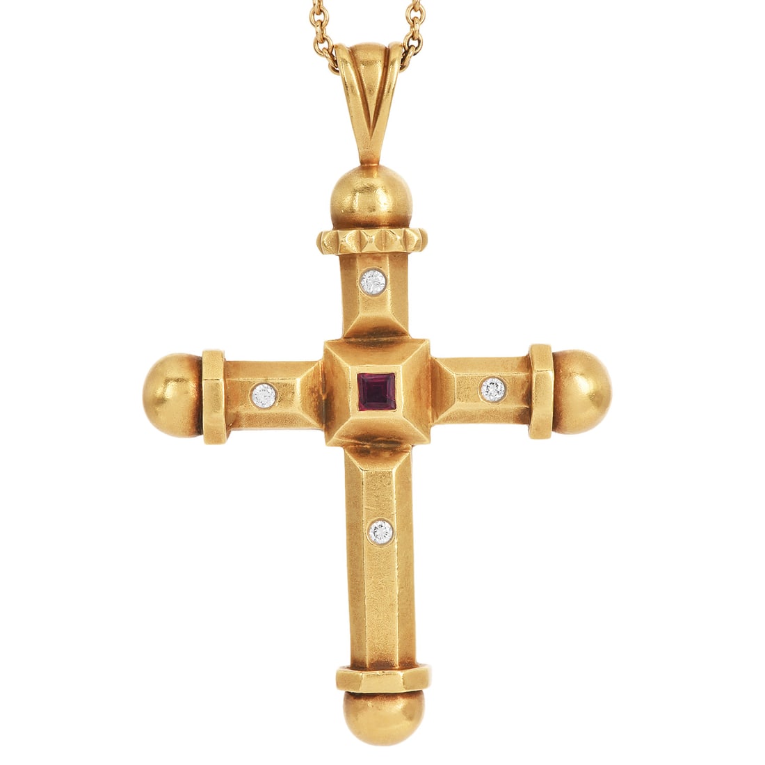 Kieselstein Cord Diamond Ruby 18K Green Gold Large Cross Pendant 25 Grams (1 of 7)