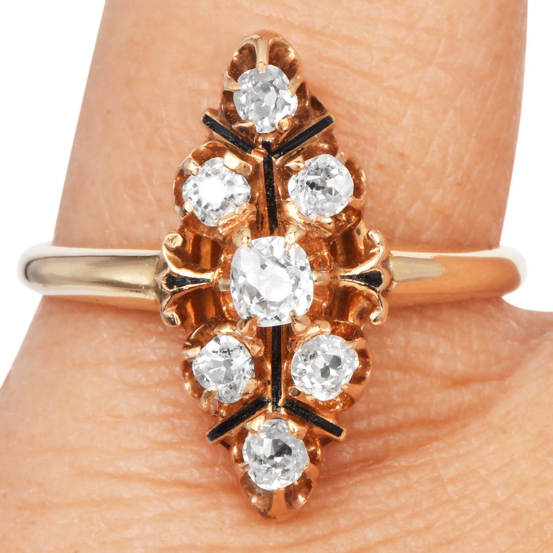 Vintage 0.60ct Old Mine Diamond 14K Yellow Gold Navette Band Ring  4 Grams (1 of 5)