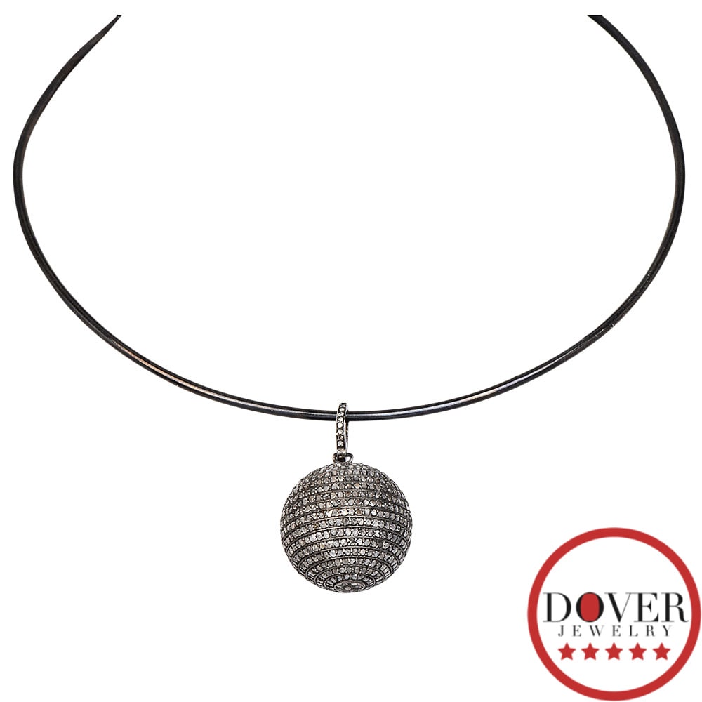 No Reserve Estate Diamond Sterling Silver Ball Drop Pendant Choker Necklace 32.0 Grams: Estate Diamond Sterling Silver Ball Drop Pendant Choker Necklace SKU: FCCI-13 Metal Type: Sterling Silver Total Item Weight: Approx. 32.0 g
