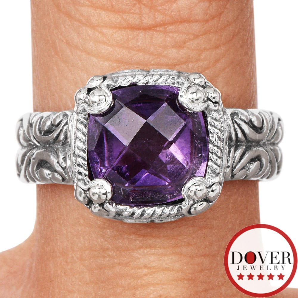 No Reserve Estate Amethyst Silver Gold Plated Textured Band Ring 5.5 Grams (1 of 5)