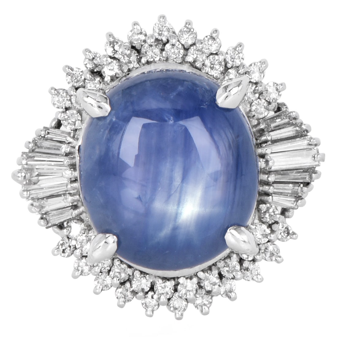Star Sapphire 13.72ct Diamond 0.65ct Ballerina Platinum Ring 11.7 grams (1 of 5)