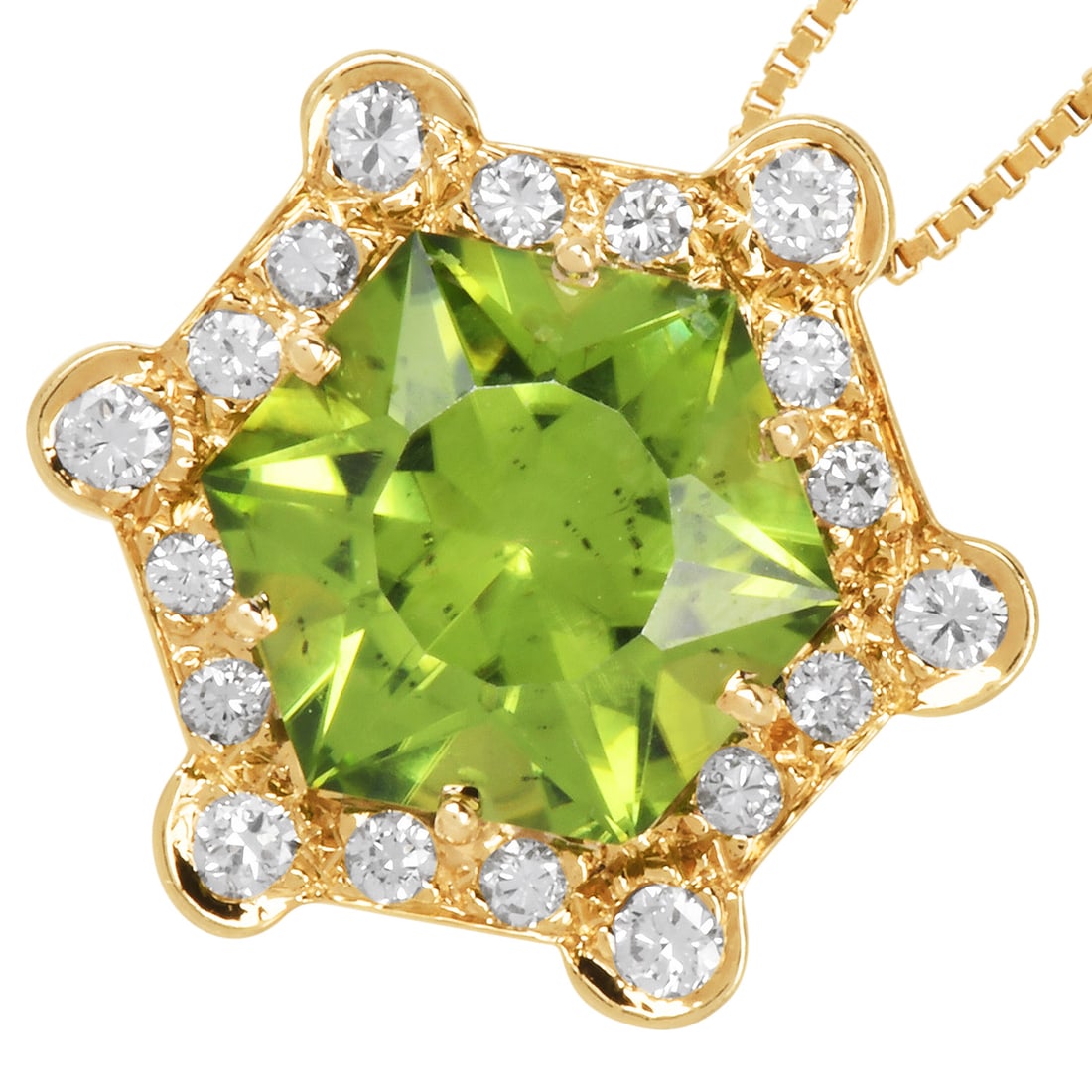 Estate Peridot 2.20ctDiamond 14K Yellow Gold Small Pendant 2.6 Grams: Estate Peridot Diamond 14K Yellow Gold Small Pendant Product Description: Delicately charming, this Estate Peridot & Diamond Pendant is crafted in 14K yellow go