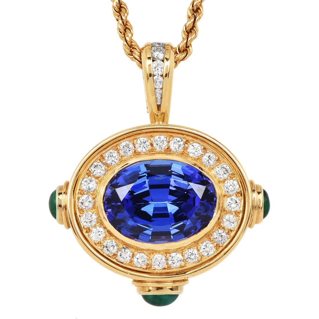 Vintage Tanzanite 15.00ct Diamond Emerald 18K Yellow Gold Pendant 14.8 Grams (1 of 5)