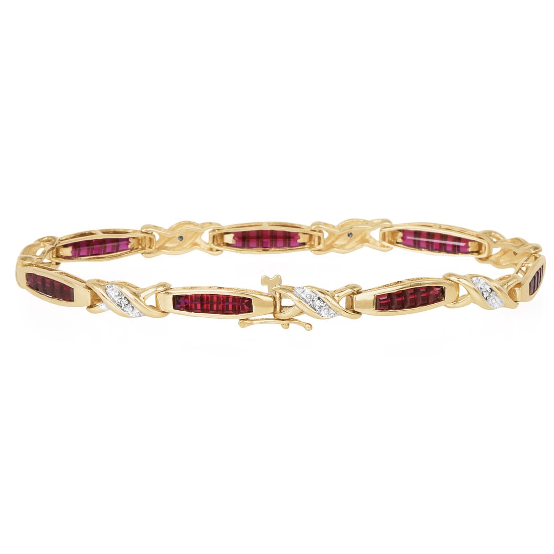 No Reserve Estate Diamond Ruby 10K Yellow Gold Line Bracelet 9.7 Grams (1 of 3)