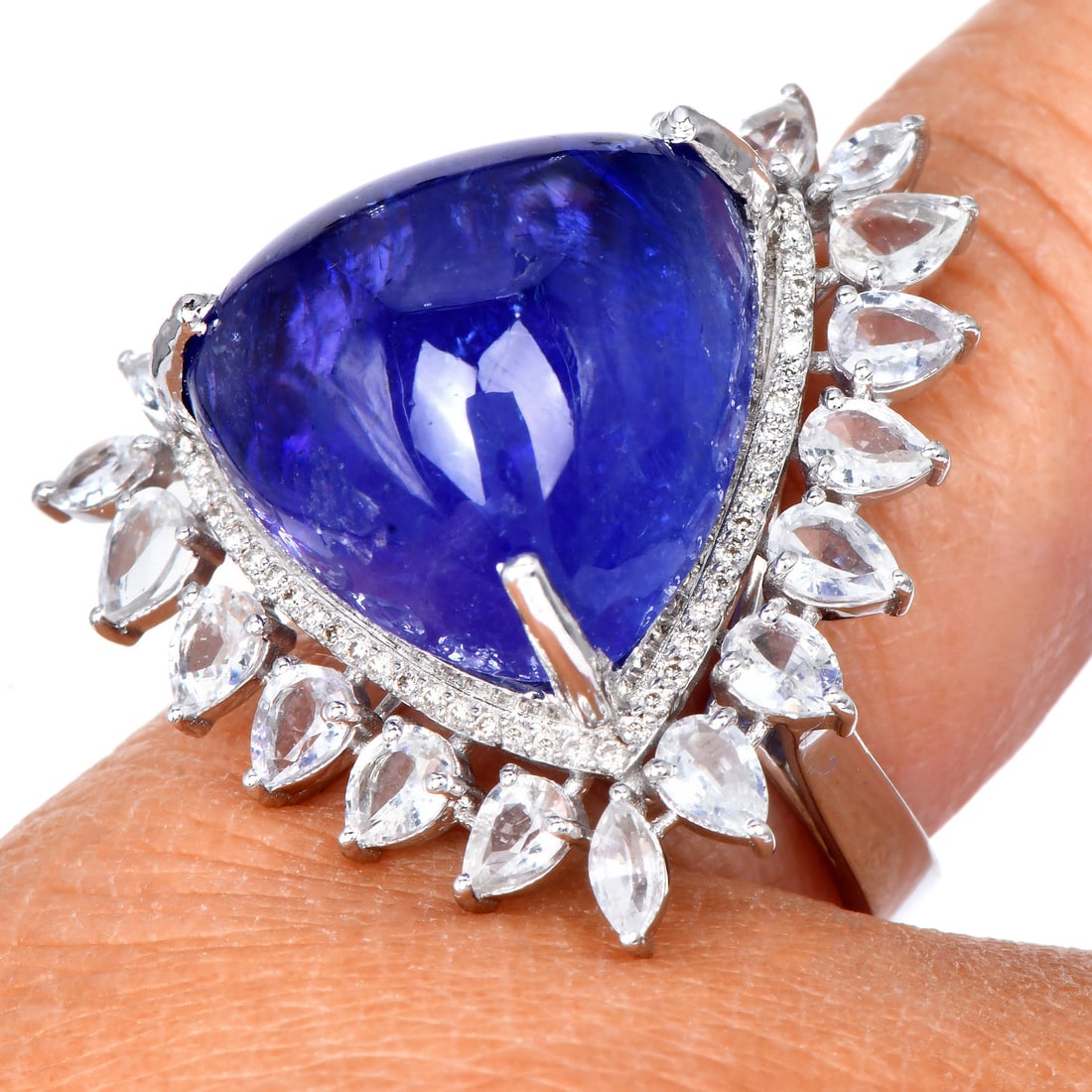 Estate Tanzanite 28.63ct Diamond Sapphire 14K White Gold Cocktail Ring 12.5 Grams (1 of 6)