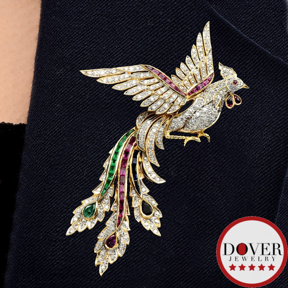Le Vian Diamond Emerald Sapphire Ruby 18K Gold Bird Pin Brooch 10.7 Grams (1 of 7)