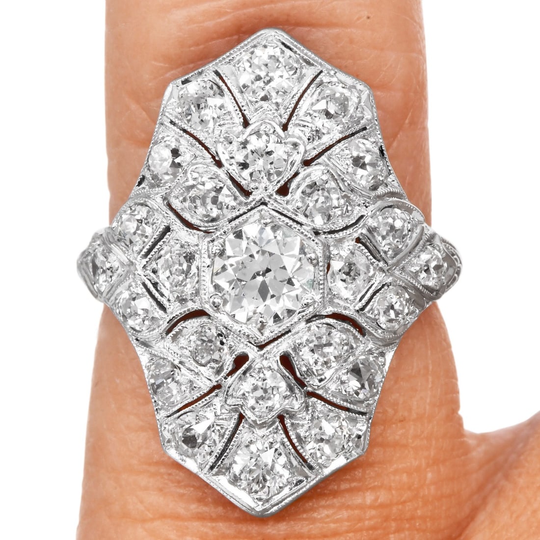Antique Art Deco Old European Cut 1.90ct Diamond Platinum Fligree Ring (1 of 4)